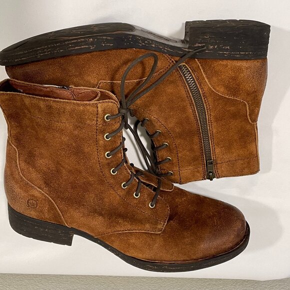 (NEW) BORN Distressed Suede Side Zip Lace Up Ankle Boot, Brown Rust - 11 M - Picture 10 of 15